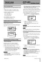 Preview for 1 page of Tascam GT-R1 Addendum