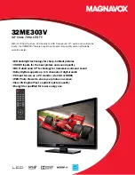 Предварительный просмотр 1 страницы Magnavox 32ME303V Product Specifications