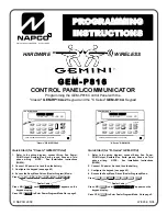 NAPCO Gemini GEM-P816 Programming Instructions Manual preview