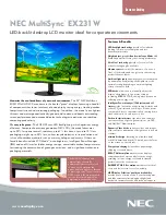 Preview for 1 page of NEC MultiSync EX231W Specifications