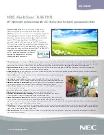 Preview for 1 page of NEC X461HB - MultiSync - 46" LCD Flat Panel... Brochure & Specs