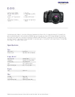 Preview for 1 page of Olympus E420 - Evolt 10MP Digital SLR Camera Specifications