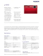 Preview for 1 page of Olympus Stylus 1040 Specifications