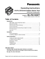 Preview for 1 page of Panasonic BL-PA100KT Operating Instructions Manual