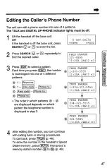 Предварительный просмотр 47 страницы Panasonic KX-TC1740B - 900 MHz Analog Cordless... Operating Instructions Manual