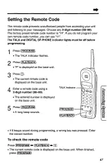 Предварительный просмотр 67 страницы Panasonic KX-TC1740B - 900 MHz Analog Cordless... Operating Instructions Manual