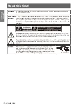 Preview for 2 page of Panasonic PT-FX400U Operating Instructions Manual