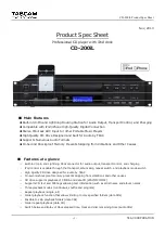 Tascam CD-200iL Product Spec Sheet preview