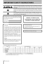 Предварительный просмотр 2 страницы Tascam HS-8 Owner'S Manual