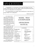 Vandersteen Audio TREO Operation Manual preview